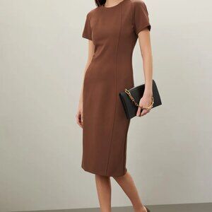 BOSS Dukeva Dark Brown Form-Fitting Crew Neck Sheath Midi Dress Size US 10